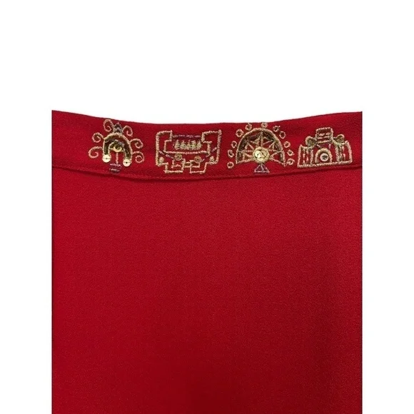 Donna Vinci Plus Size Red Midi Back Zip Kick Pleat Gold Embellished Skirt 20 - Picture 4 of 4